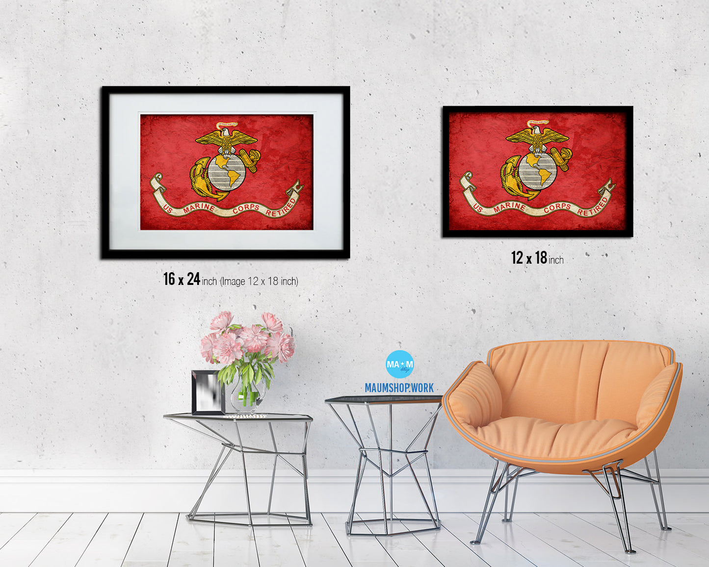 US Marine Corps Retired Vintage Military Flag Framed Print Sign Decor Wall Art Gifts