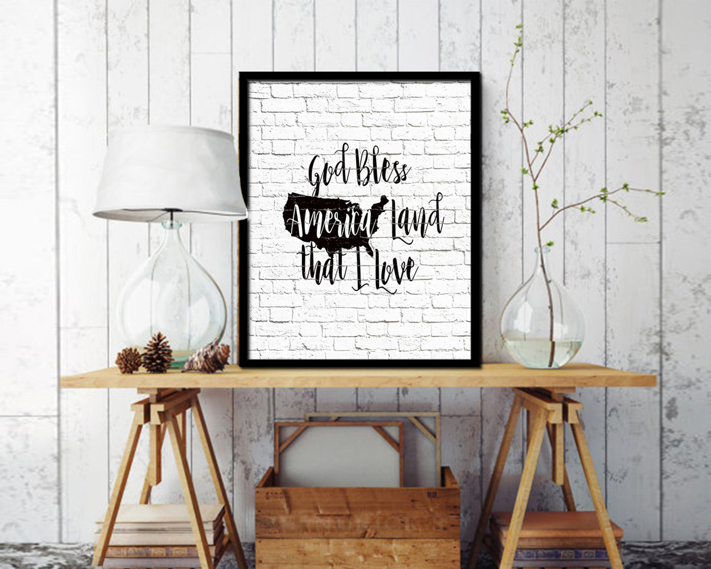 God bless America land that I love Quote Framed Print Home Decor Wall Art Gifts