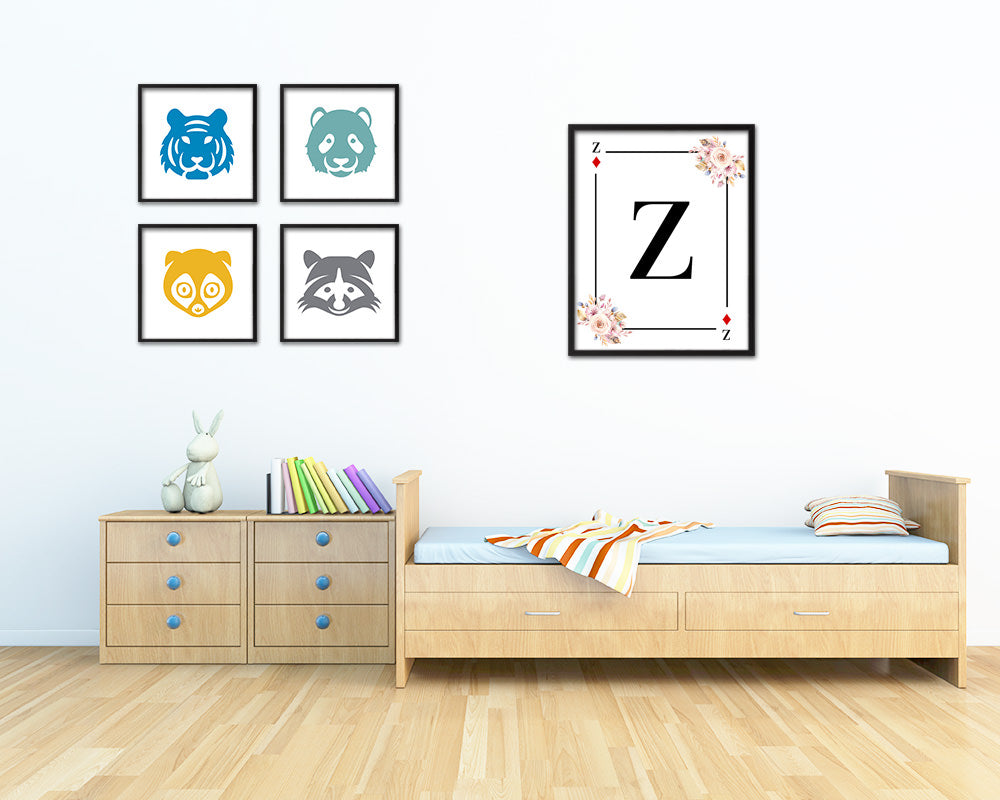 Letter Z Personalized Boho Monogram Diamond Card Decks Framed Print Wall Art Decor Gifts