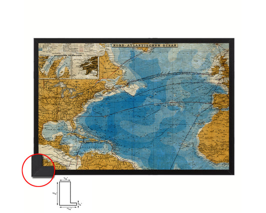 North Atlantic Telegraph Lines Stieler Historical Map Framed Print Art Wall Decor Gifts