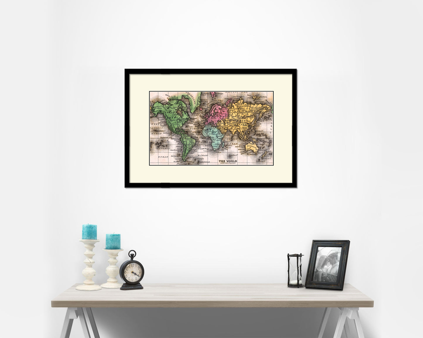 World Mercator Projection Circa 1860 Old Map Framed Print Art Wall Decor Gifts