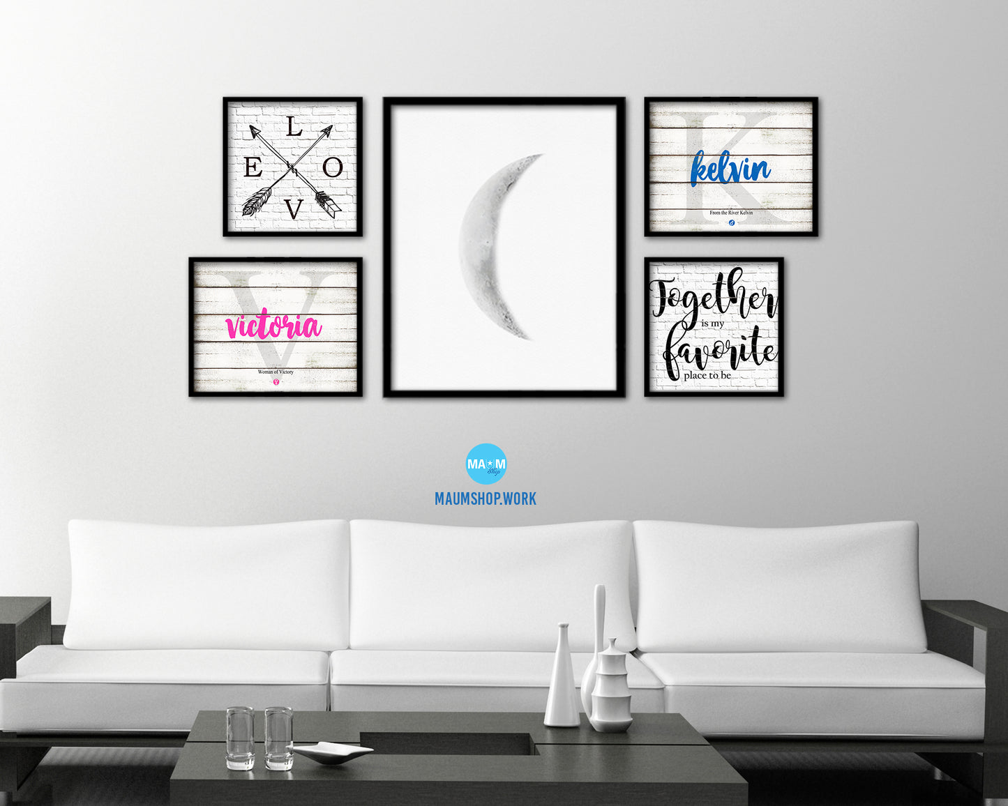 Waning Crescent Lunar Phases Moon Watercolor Nursery Framed Prints Home Decor Wall Art Gifts