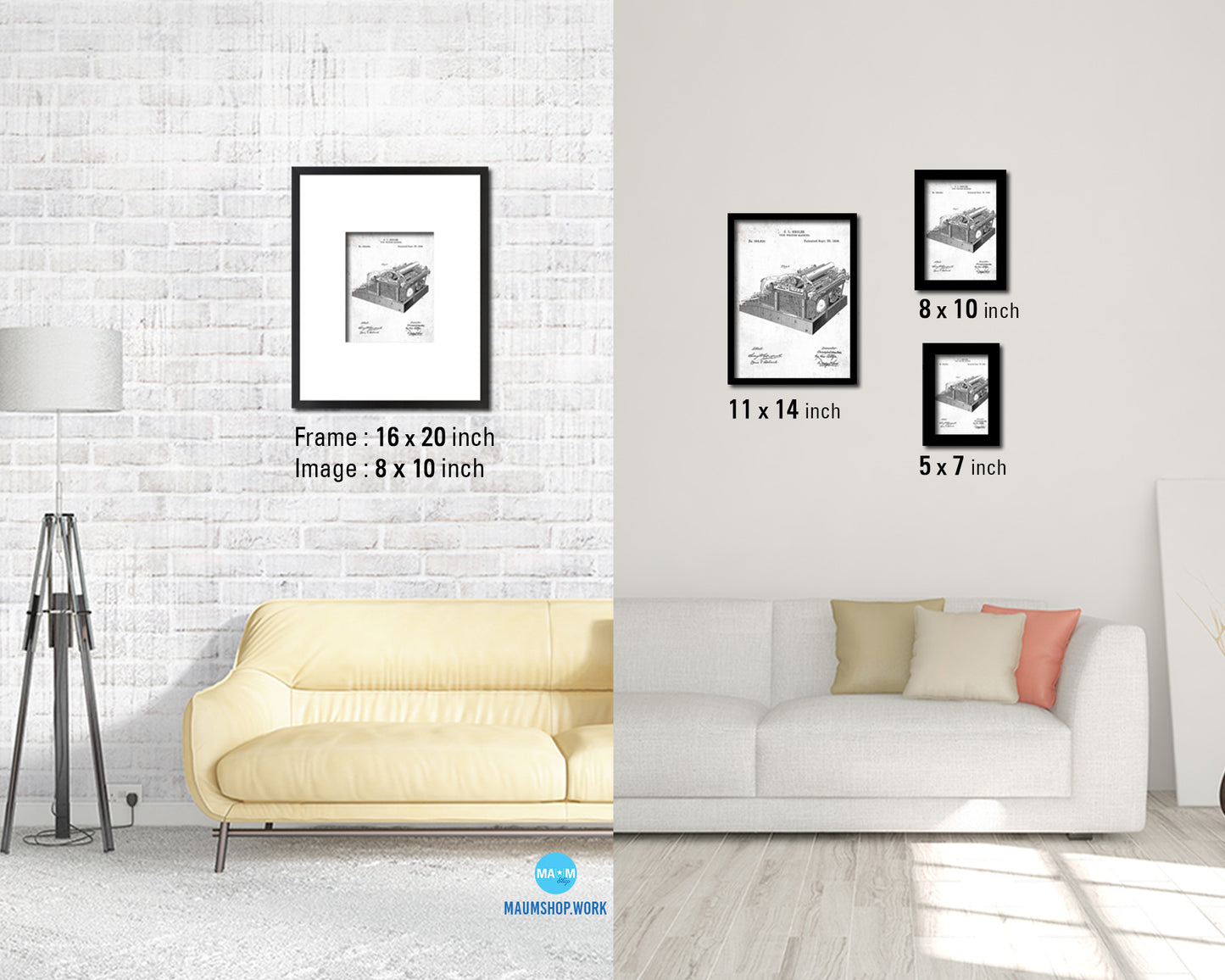 Type Writing Machine Tools Vintage Patent Artwork Black Frame Print Gifts