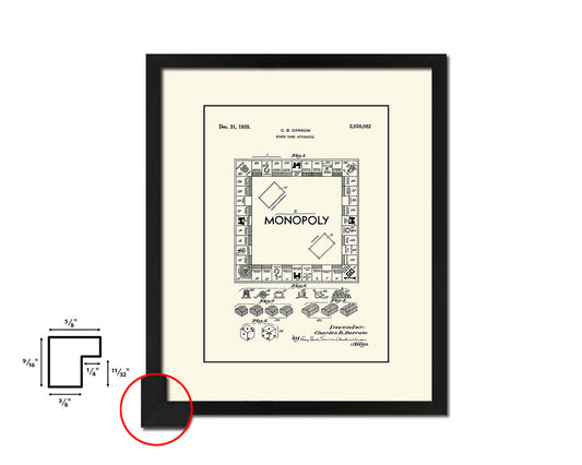 Monopoly Board Game Playing Card Vintage Patent Artwork Black Frame Print Gifts