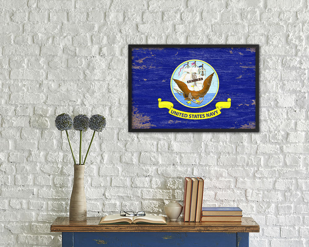 US Navy Shabby Chic Military Flag Framed Print Decor Wall Art Gifts