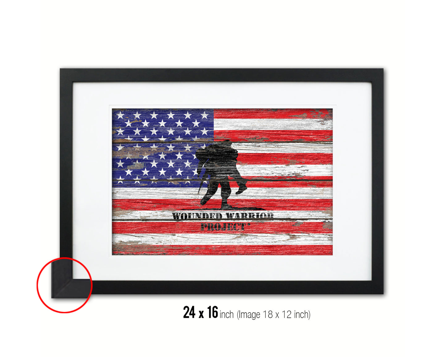 Wounded Warrior Project American Wood Rustic Flag Wood Framed Print Wall Art Decor Gifts