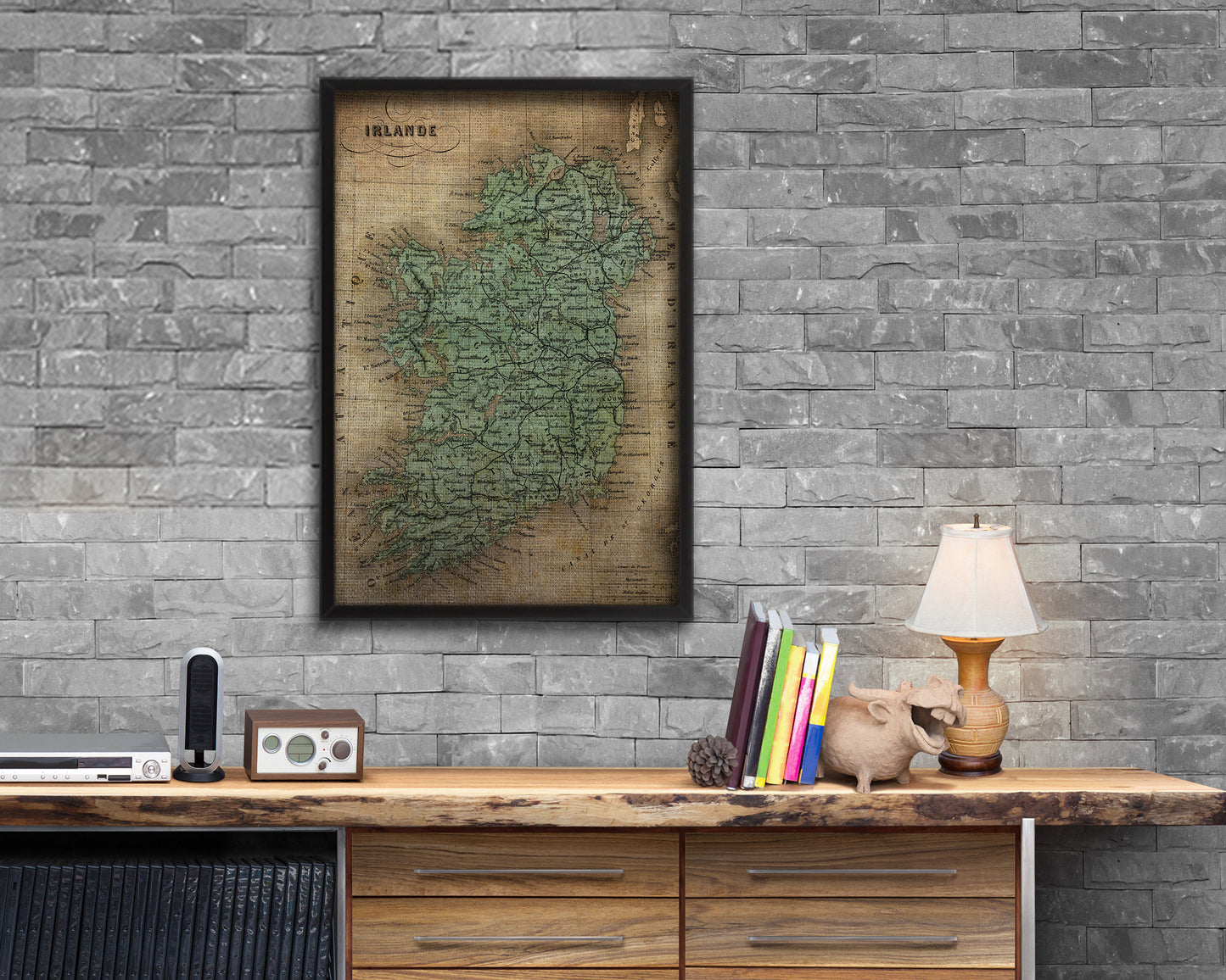 Ireland Vintage Map Wood Framed Print Art Wall Decor Gifts