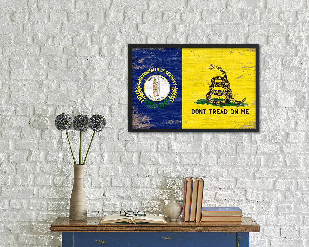 Gadsden Don't Tread On Me Tea Party Kentucky State Shabby Chic Military Flag Framed Print Art