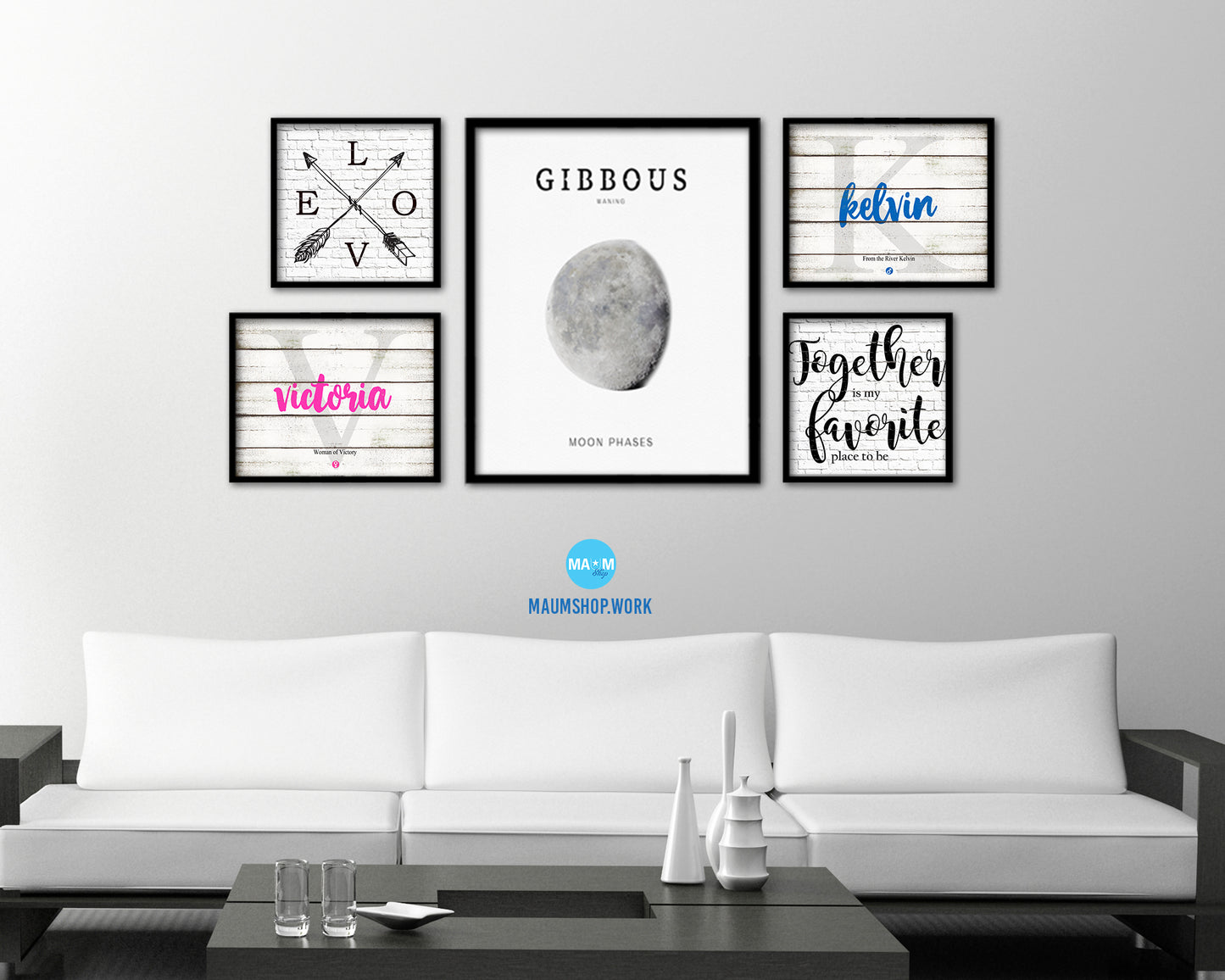 Waning Gibbous Lunar Phases Moon Watercolor Nursery Framed Prints Home Decor Wall Art Gifts