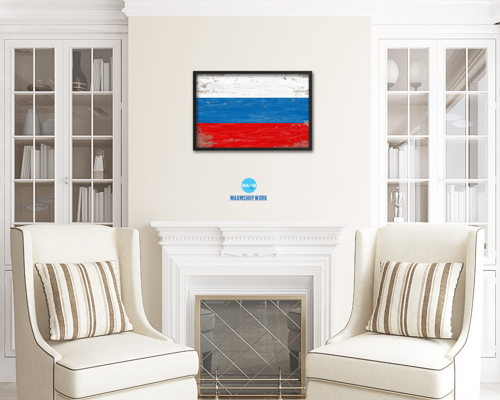 Russia Shabby Chic Country Flag Wood Framed Print Wall Art Decor Gifts