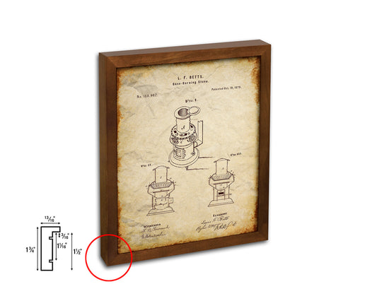 Base Burning Stove Kitchen Vintage Patent Artwork Walnut Frame Gifts