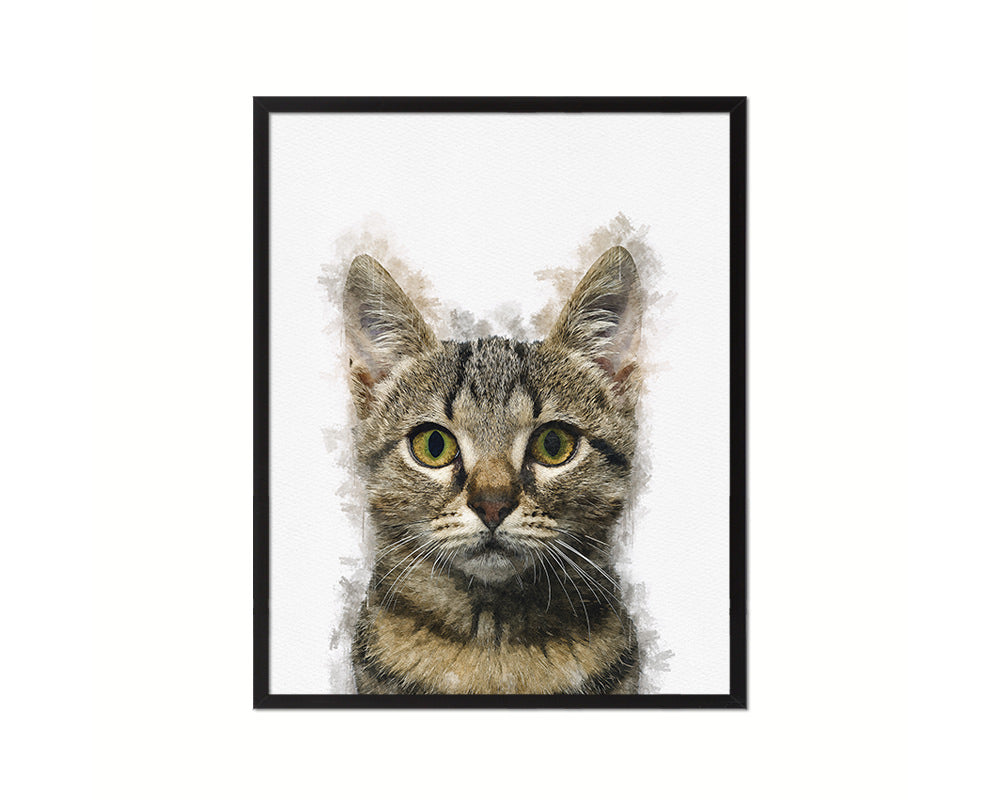 Gray Kitten Cat Kitten Portrait Framed Print Pet Home Decor Custom Watercolor Wall Art Gifts