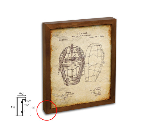 Baseball Mask for Catchers Sports Vintage Patent Artwork Walnut Frame Gifts