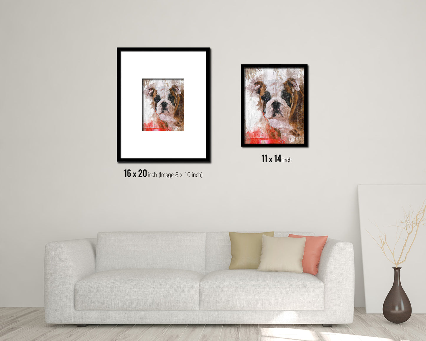 English Bulldog Dog Puppy Portrait Framed Print Pet Watercolor Wall Decor Art Gifts