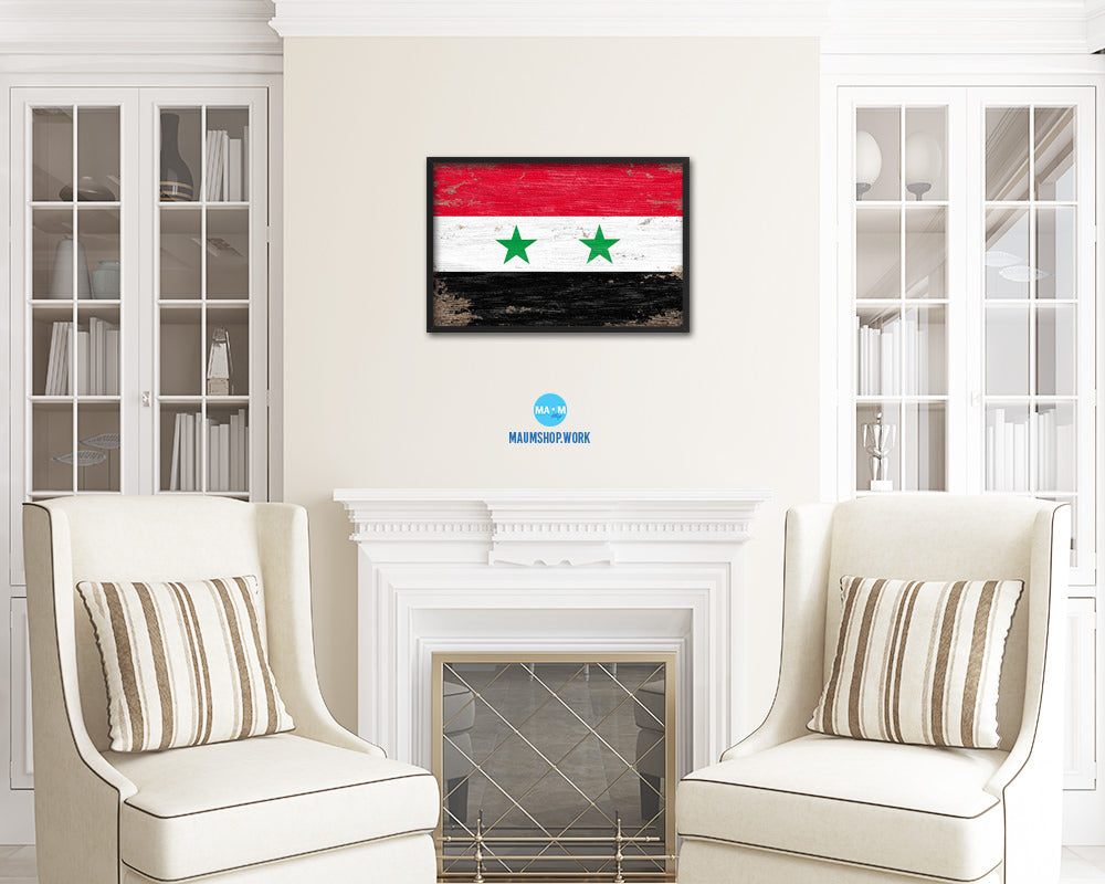 Syria Shabby Chic Country Flag Wood Framed Print Wall Art Decor Gifts