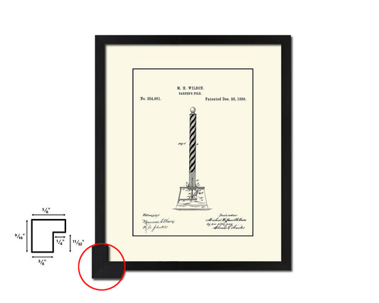 Barber's Pole Barbershop Vintage Patent Artwork Black Frame Print Wall Art Decor Gifts