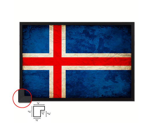 Iceland Country Vintage Flag Wood Framed Print Wall Art Decor Gifts