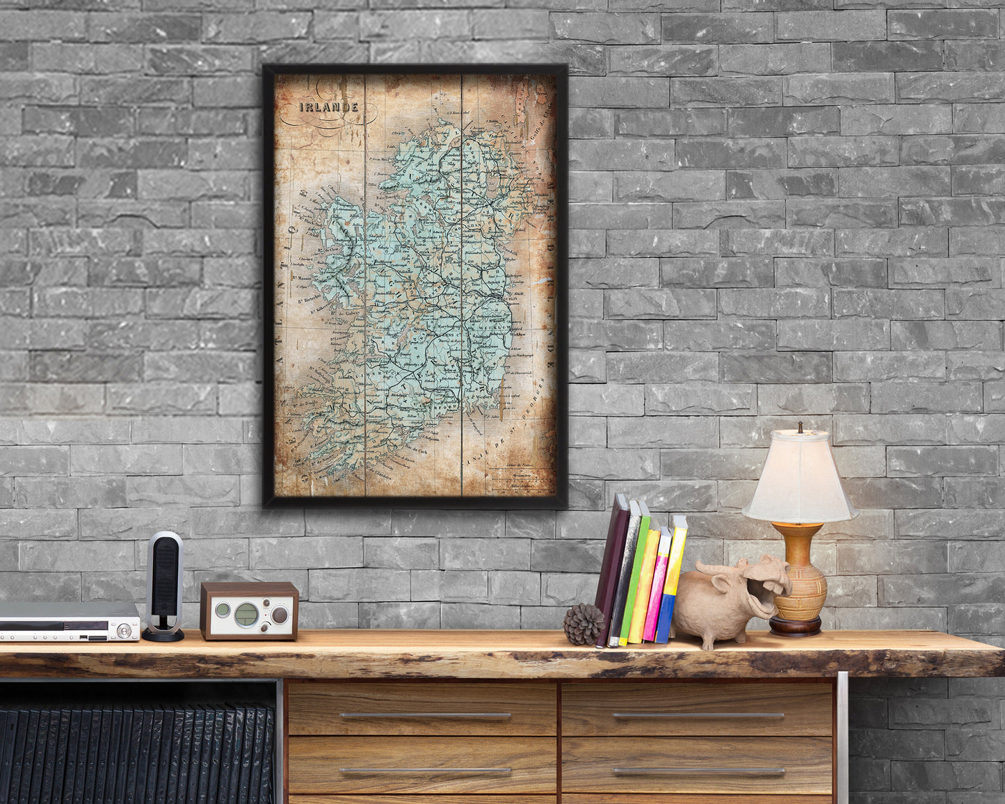 Ireland Antique Map Wood Framed Print Art Wall Decor Gifts