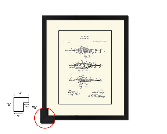 Artificial Bait Fishing Vintage Patent Artwork Black Frame Print Wall Art Decor Gifts