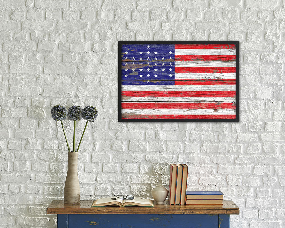 33 Stars Union Civil War Wood Rustic Flag Wood Framed Print Wall Art Decor Gifts