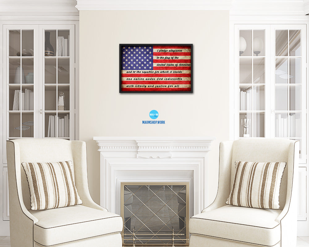 The Pledge of Allegiance American Vintage Military Flag Framed Print Art