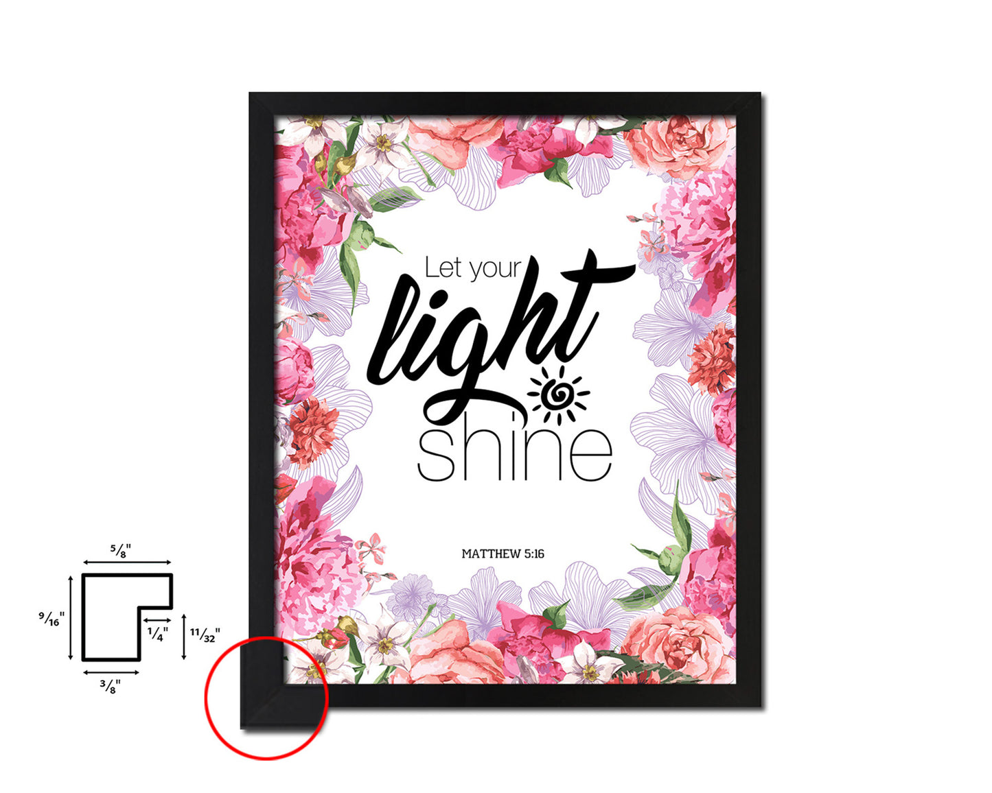 Let your light shine, Matthew 5:16 Quote Framed Print Home Decor Wall Art Gifts