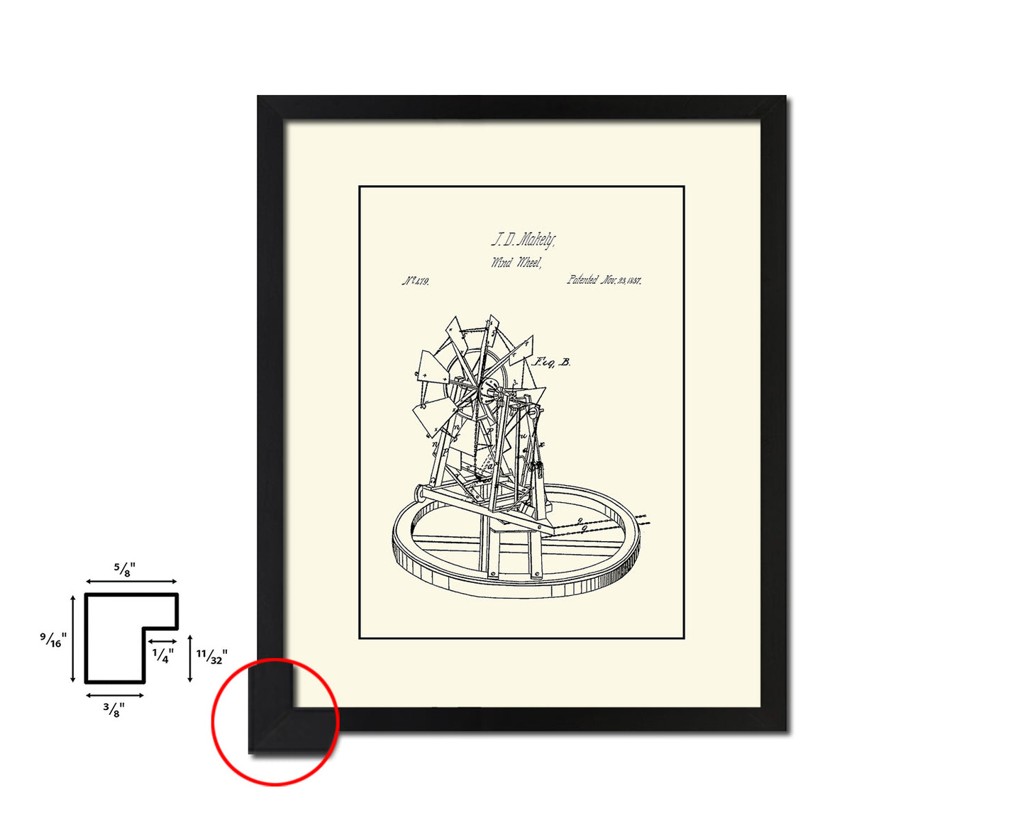 Wind Wheel Farming Vintage Patent Artwork Black Frame Print Gifts