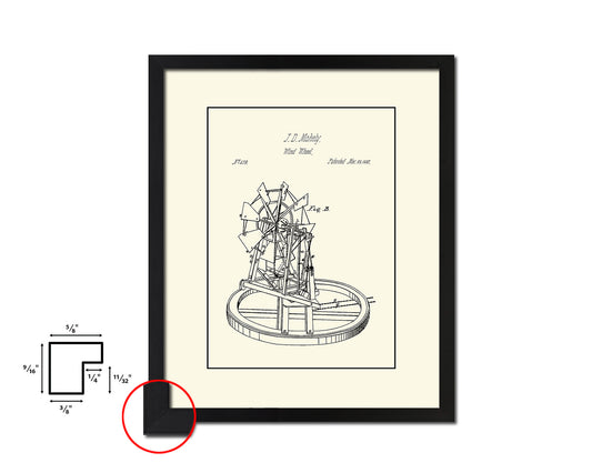 Wind Wheel Farming Vintage Patent Artwork Black Frame Print Gifts