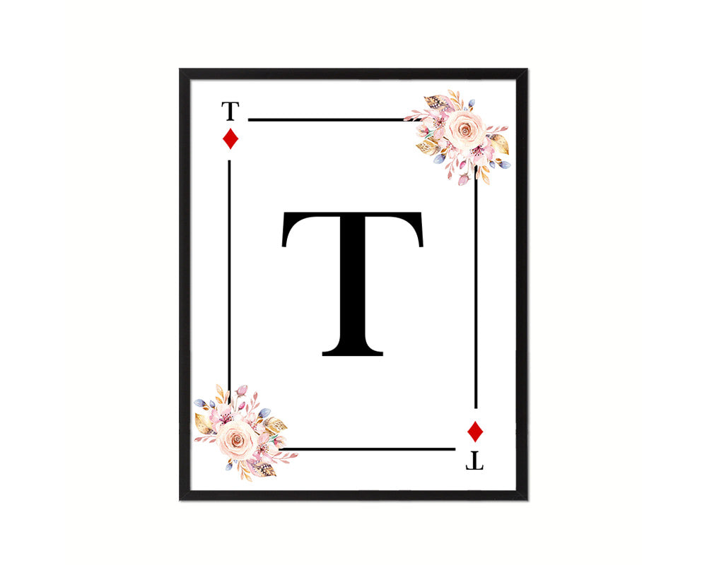 Letter T Personalized Boho Monogram Diamond Card Decks Framed Print Wall Art Decor Gifts