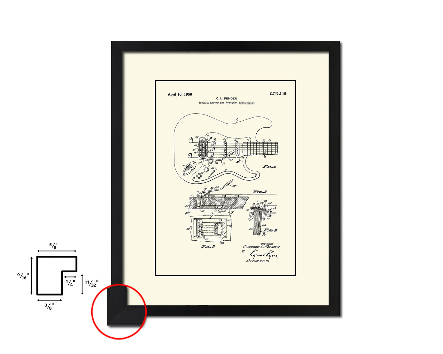 Guitar Tremolo Device Stringed Instruments Music Vintage Patent Artwork Black Frame