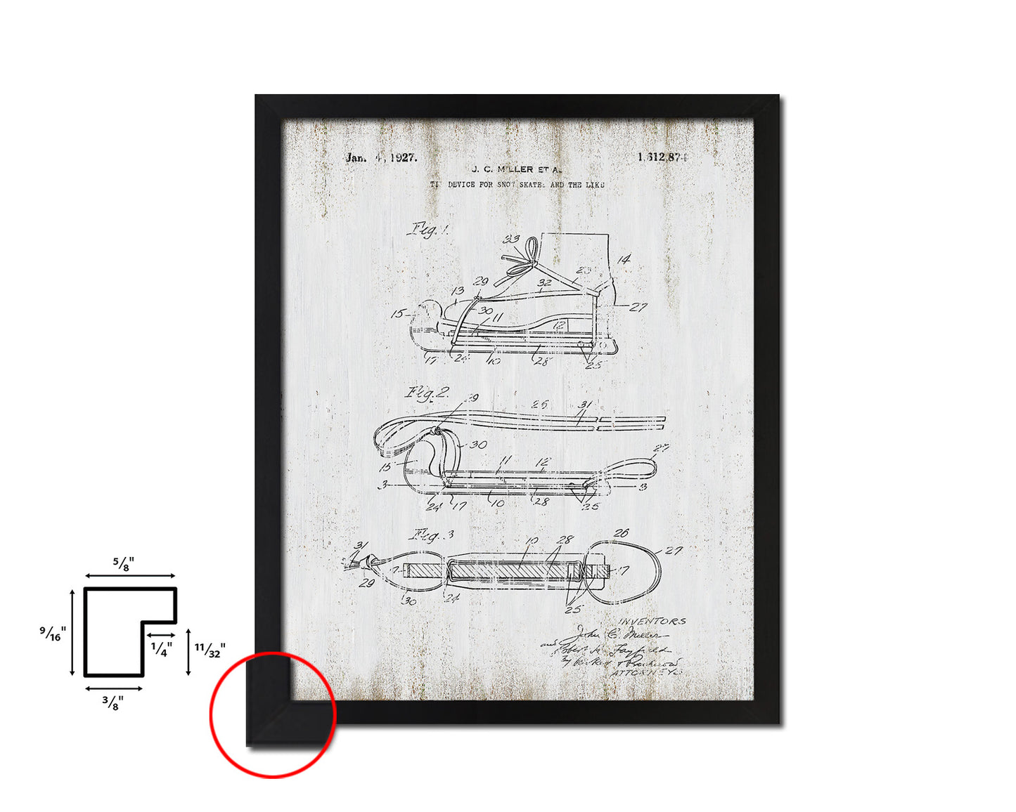 Ice Skate Tie Device Sports Vintage Patent Artwork Black Frame Print Gifts