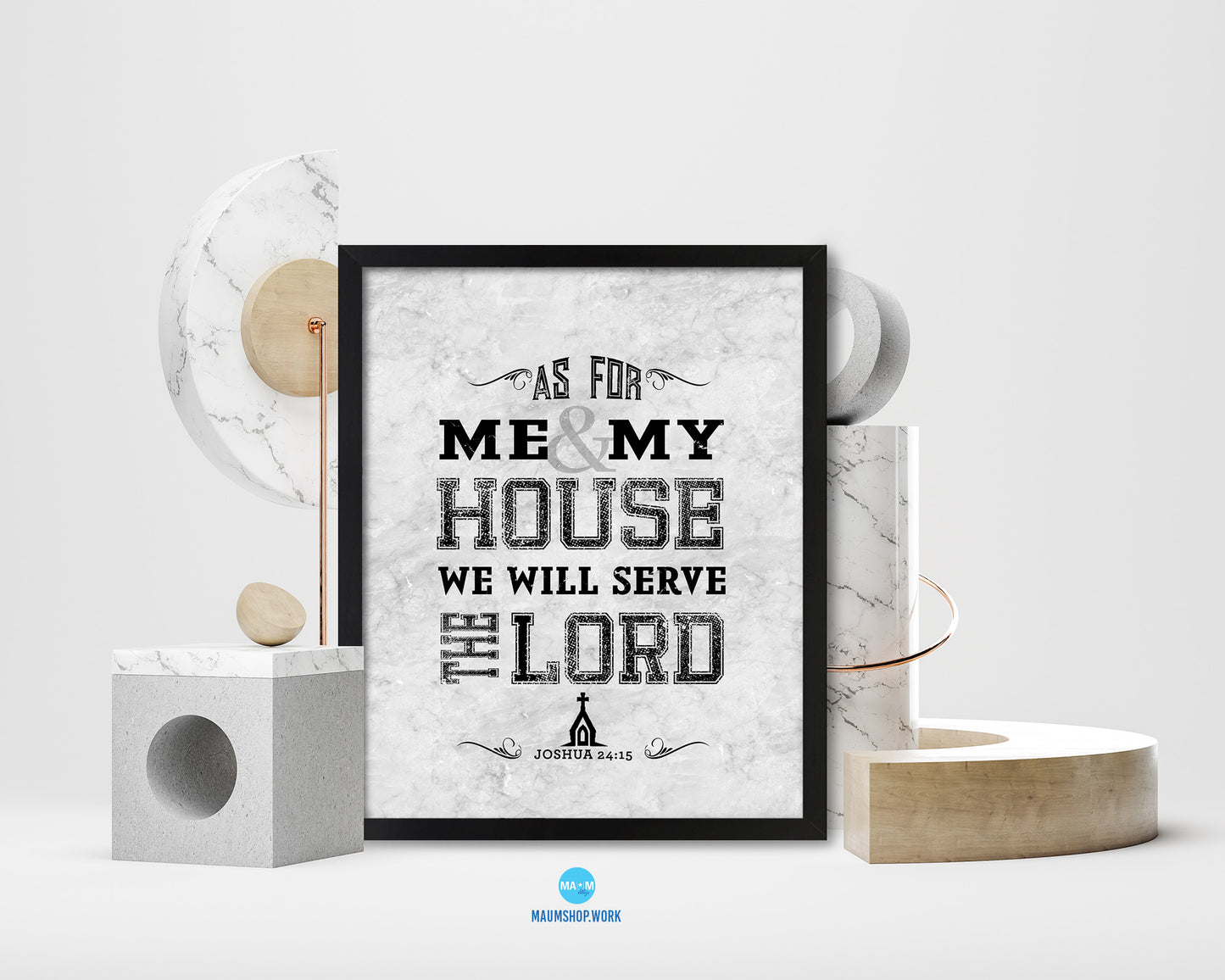 As for me & my house, we will serve the Lord, Joshua 24:15 Bible Scripture Verse Framed Print Wall Art Decor Gifts