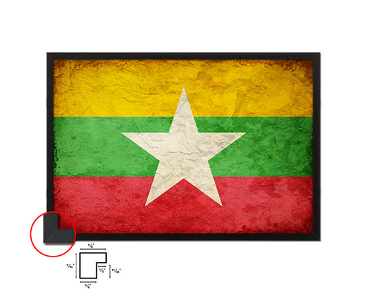 Myanmar Country Vintage Flag Wood Framed Print Wall Art Decor Gifts