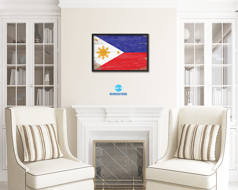 Philippines Shabby Chic Country Flag Wood Framed Print Wall Art Decor Gifts