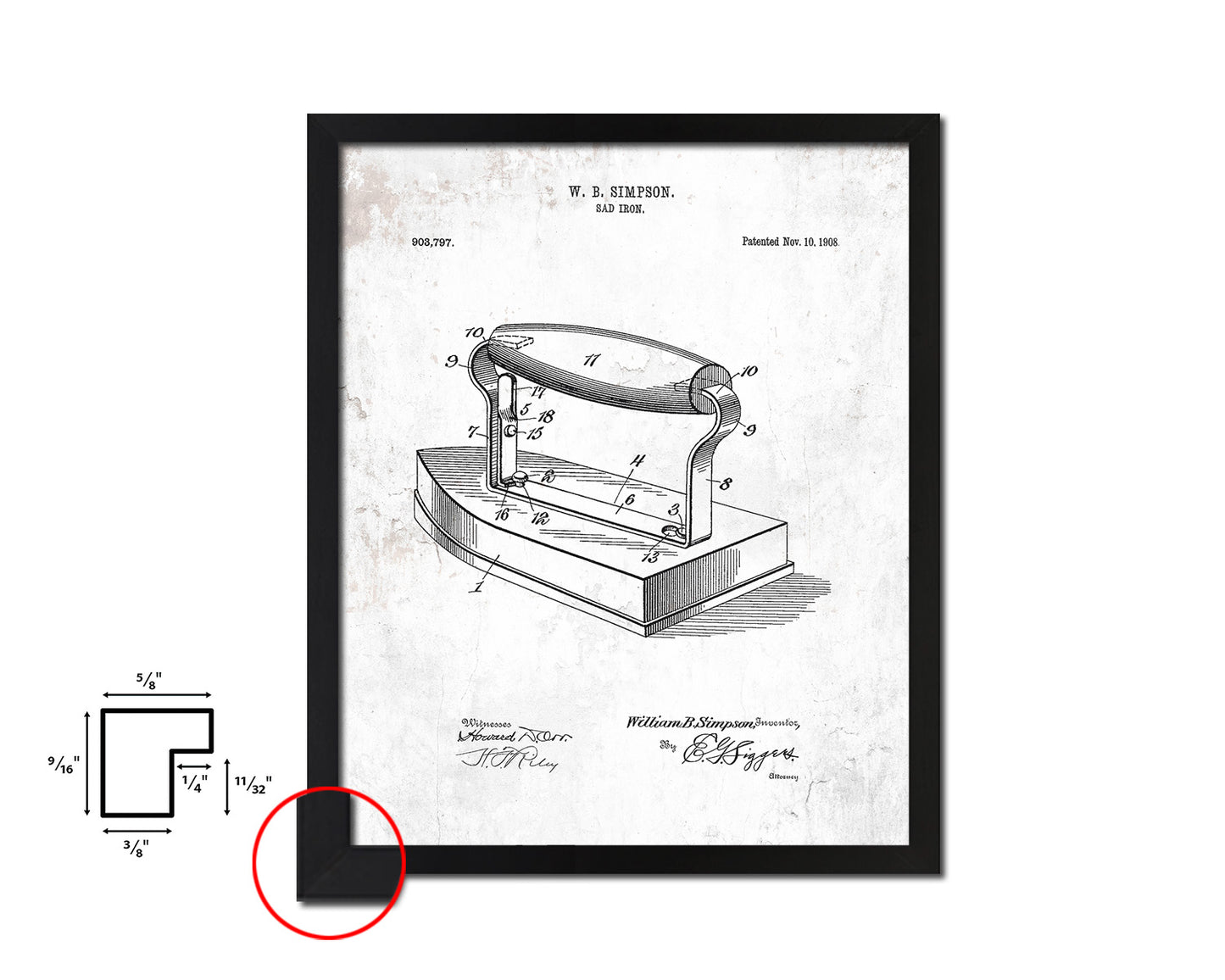 Sad Iron Home Vintage Patent Artwork Black Frame Print Wall Art Decor Gifts