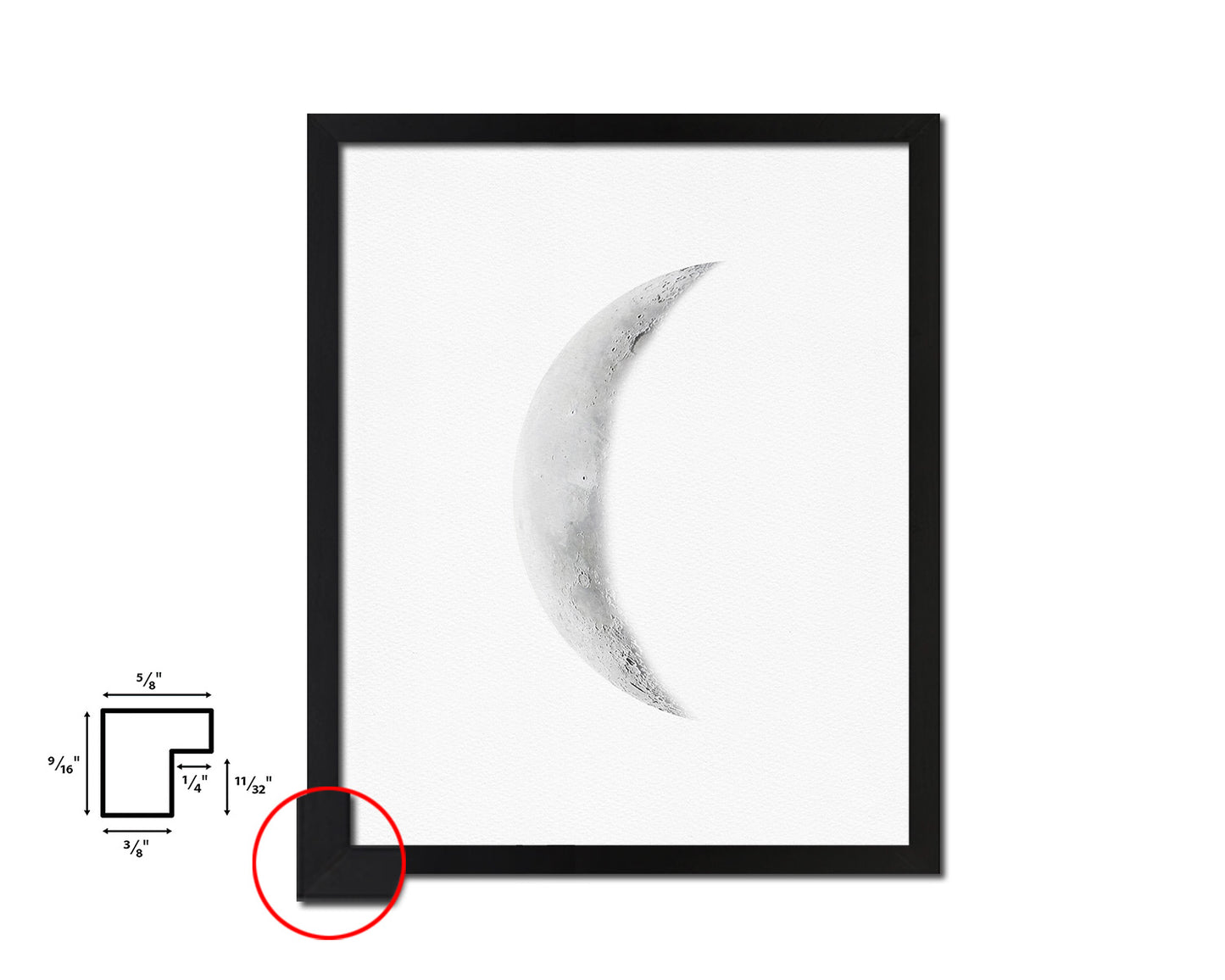 Waning Crescent Lunar Phases Moon Watercolor Nursery Framed Prints Home Decor Wall Art Gifts