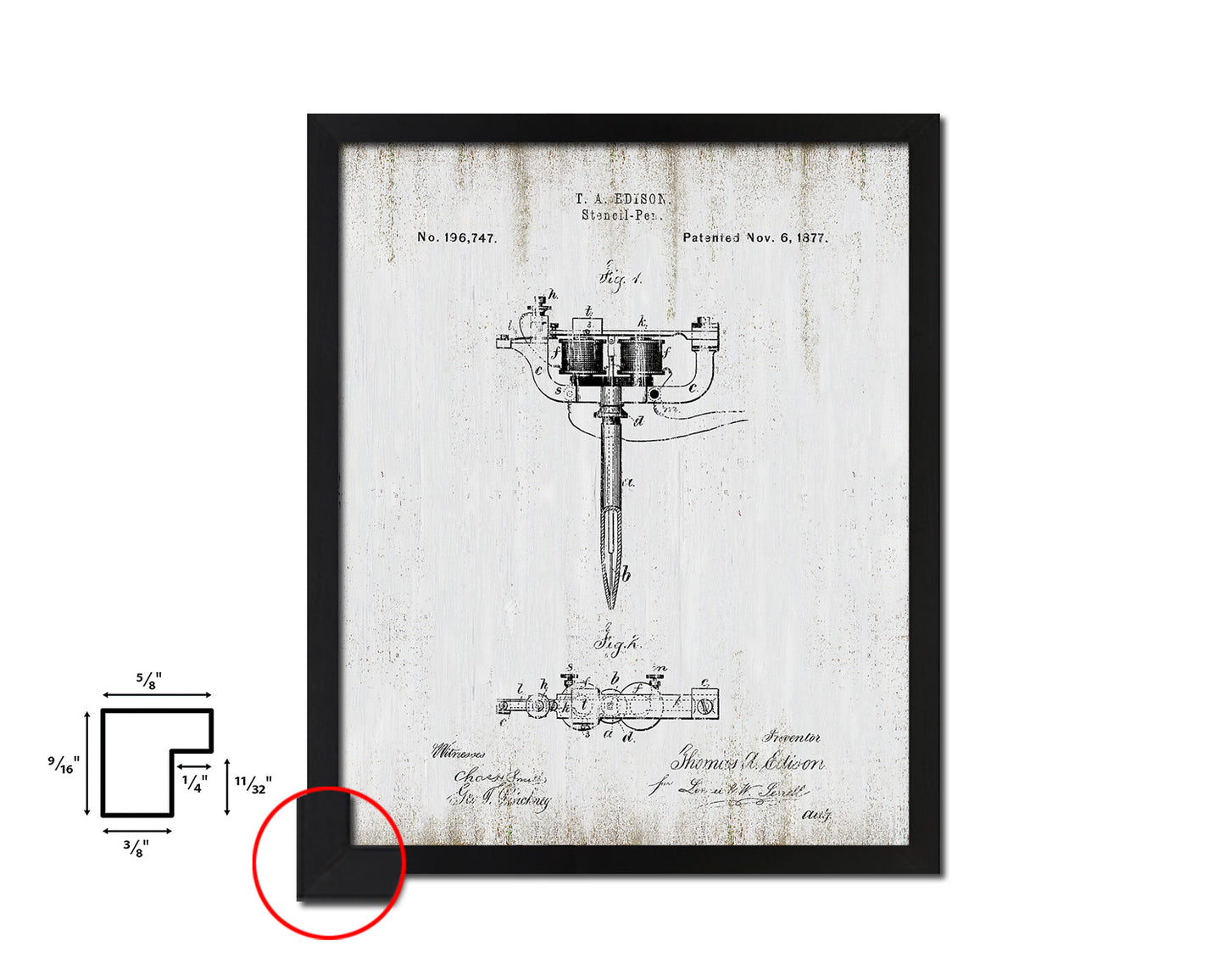 Stencil Pen Tattoo Vintage Patent Artwork Black Frame Print Gifts