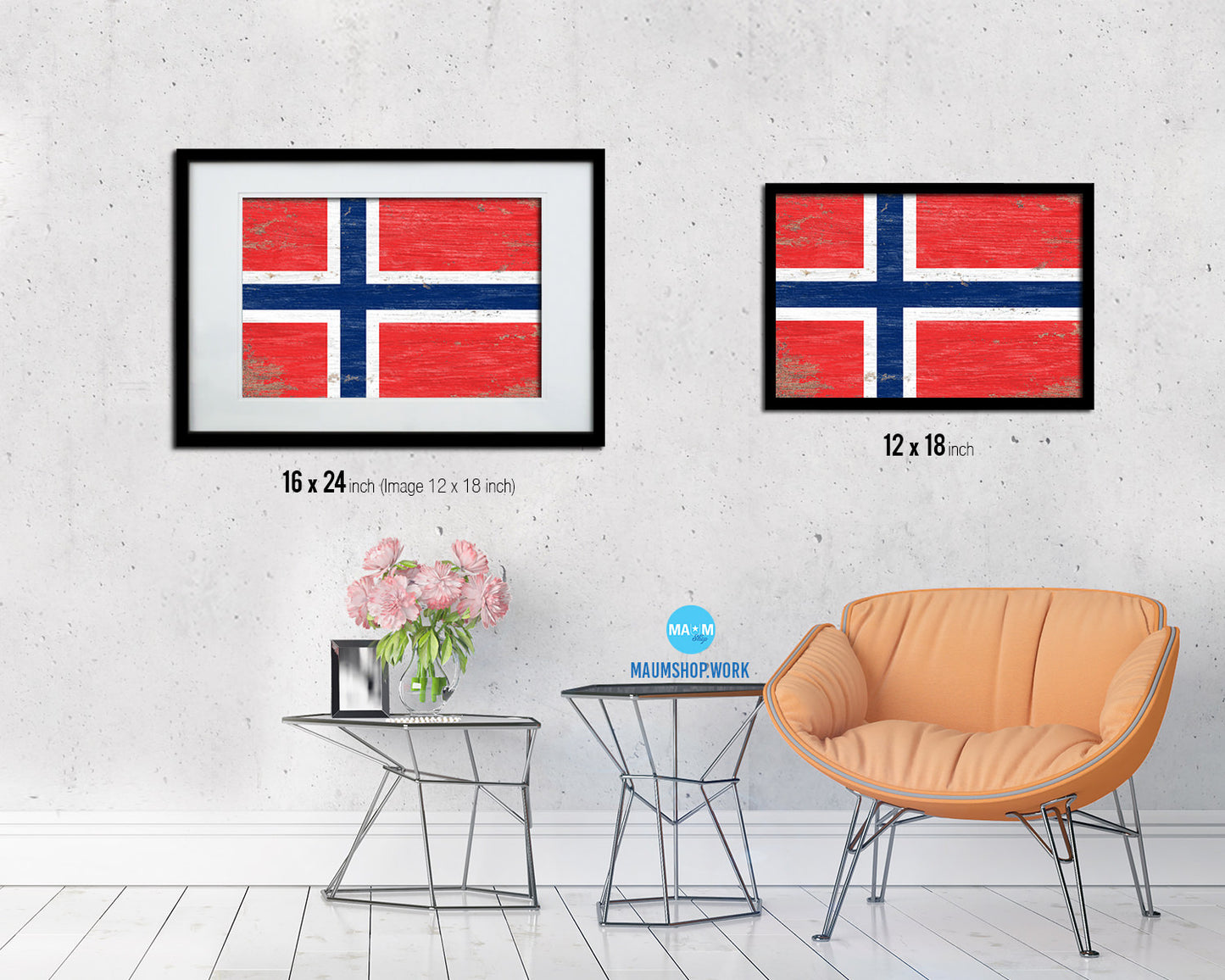 Norway Shabby Chic Country Flag Wood Framed Print Wall Art Decor Gifts