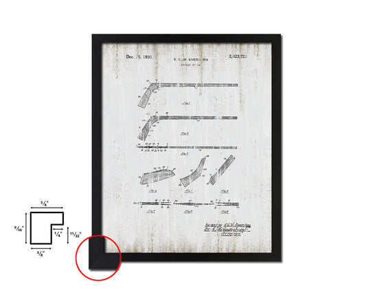 Hockey Stick Sports Vintage Patent Artwork Black Frame Print Gifts