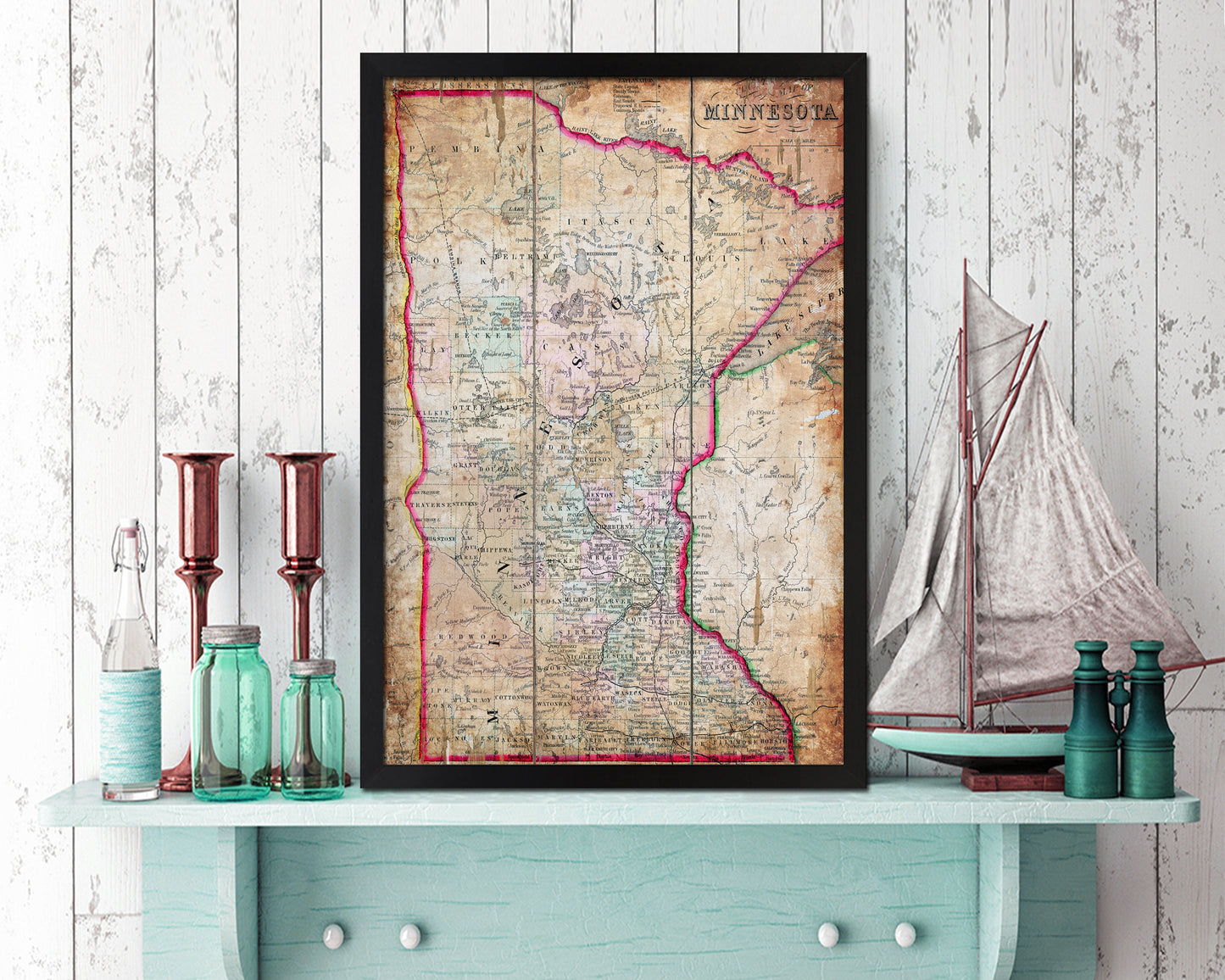 Minnesota Antique Map Wood Framed Print Art Wall Decor Gifts