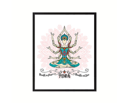 Breath in peace, Breathe out love Yoga Yoga Wood Framed Print Wall Decor Art Gifts