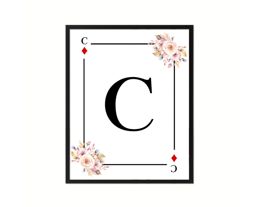 Letter C Personalized Boho Monogram Diamond Card Decks Framed Print Wall Art Decor Gifts