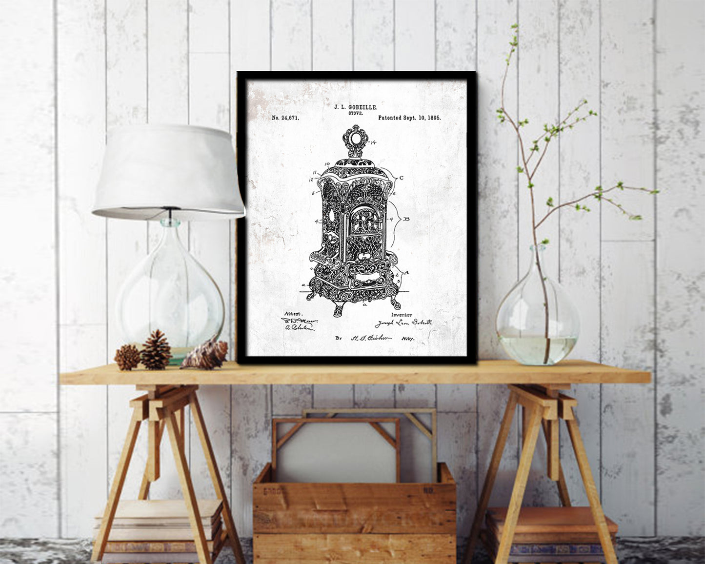 Stove Design Kitchen Vintage Patent Artwork Black Frame Print Wall Art Decor Gifts