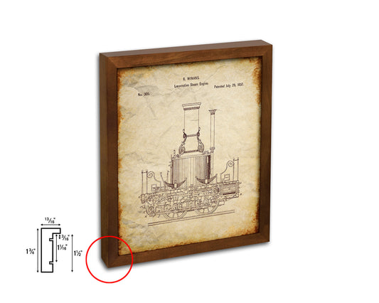 Locomotive Steam Engine Train Vintage Patent Artwork Walnut Frame Gifts