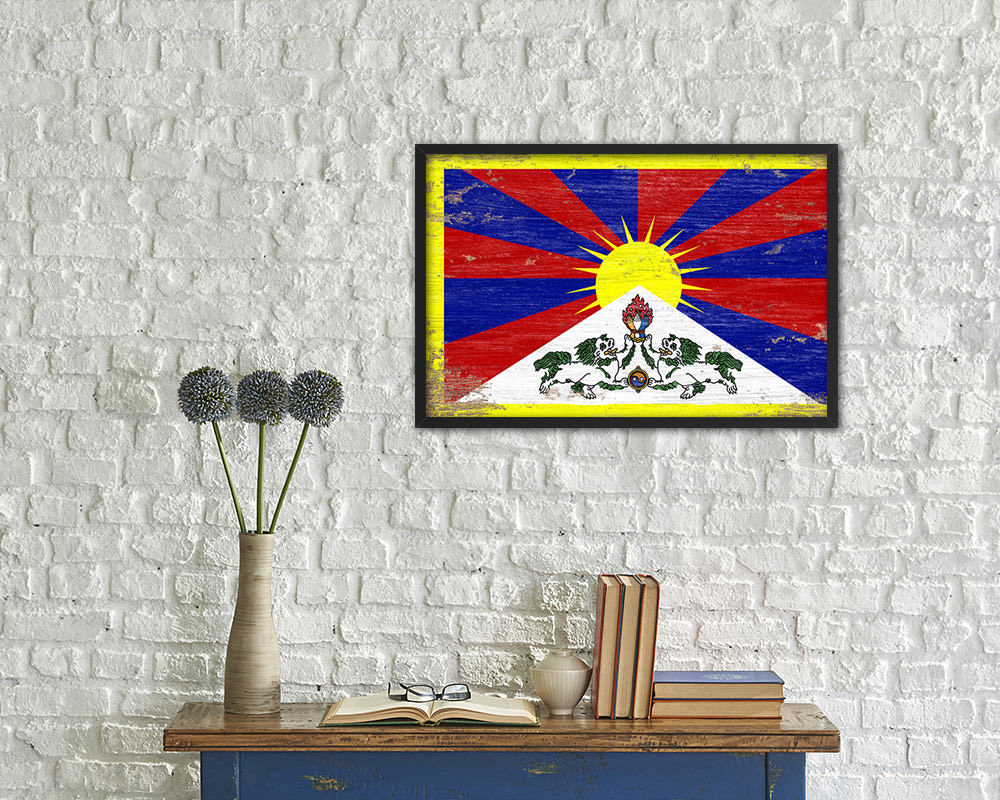 Tibet Shabby Chic Country Flag Wood Framed Print Wall Art Decor Gifts