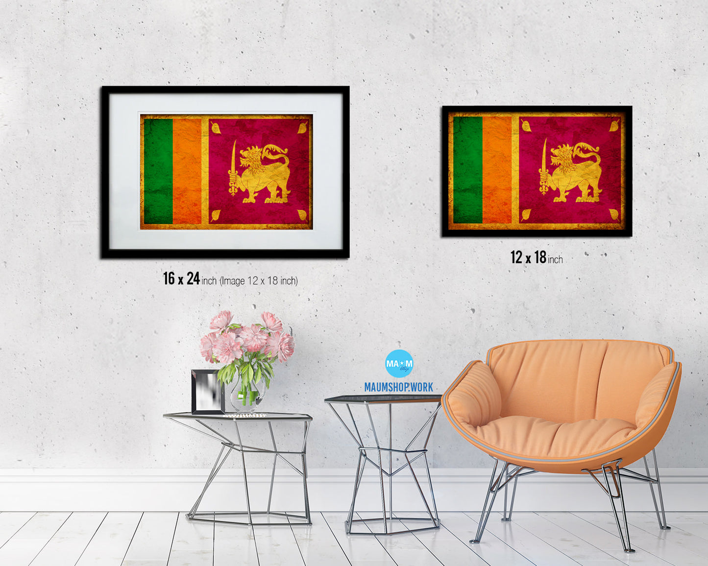 Sri Lanka Country Vintage Flag Wood Framed Print Wall Art Decor Gifts