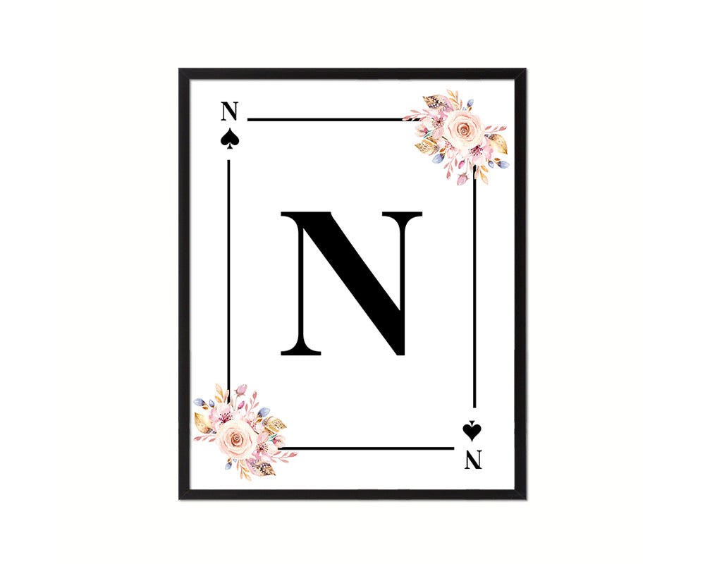 Letter N Personalized Boho Monogram Spade Card Decks Framed Print Wall Art Decor Gifts