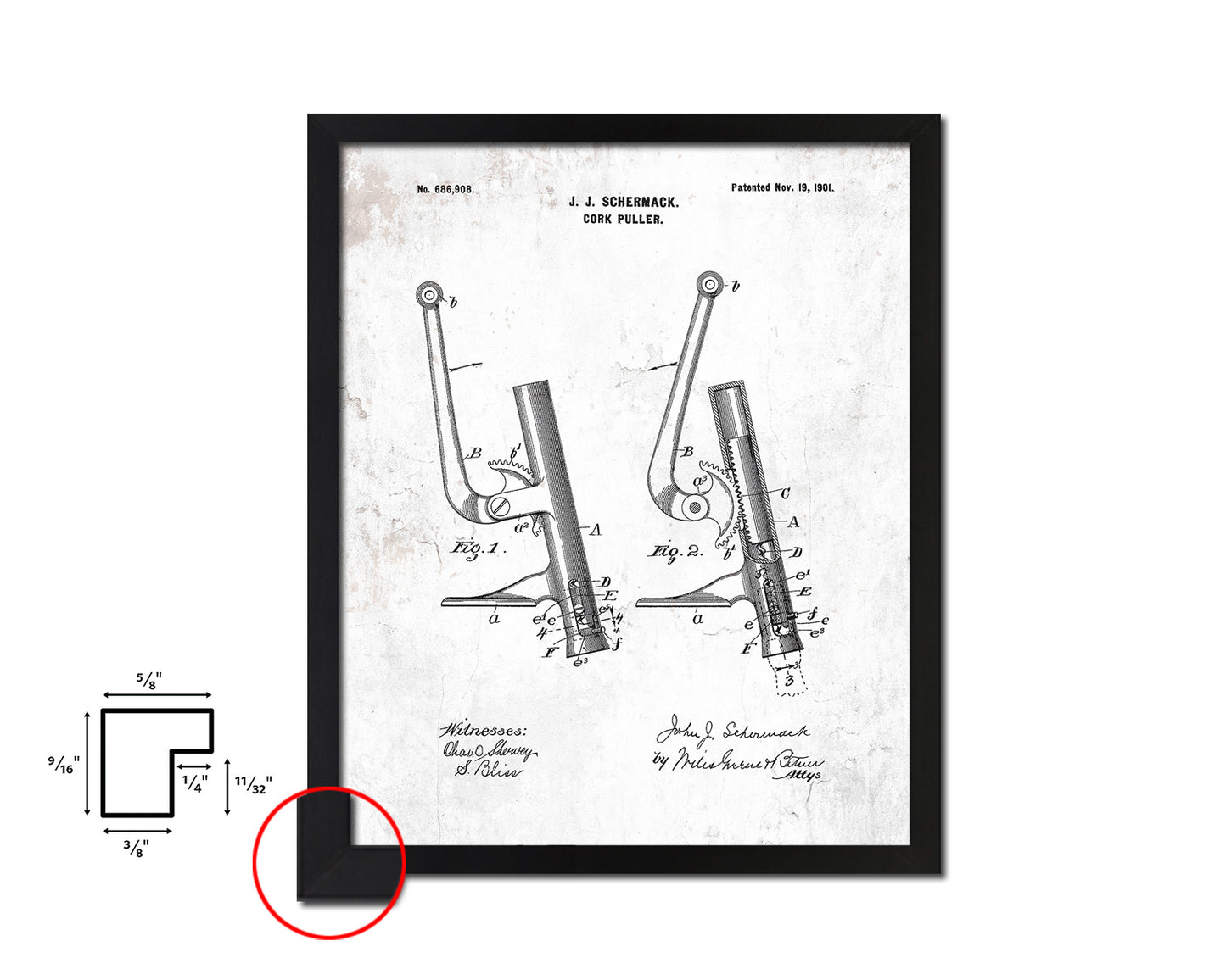 Cork Puller Kitchen Vintage Patent Artwork Black Frame Print Wall Art Decor Gifts