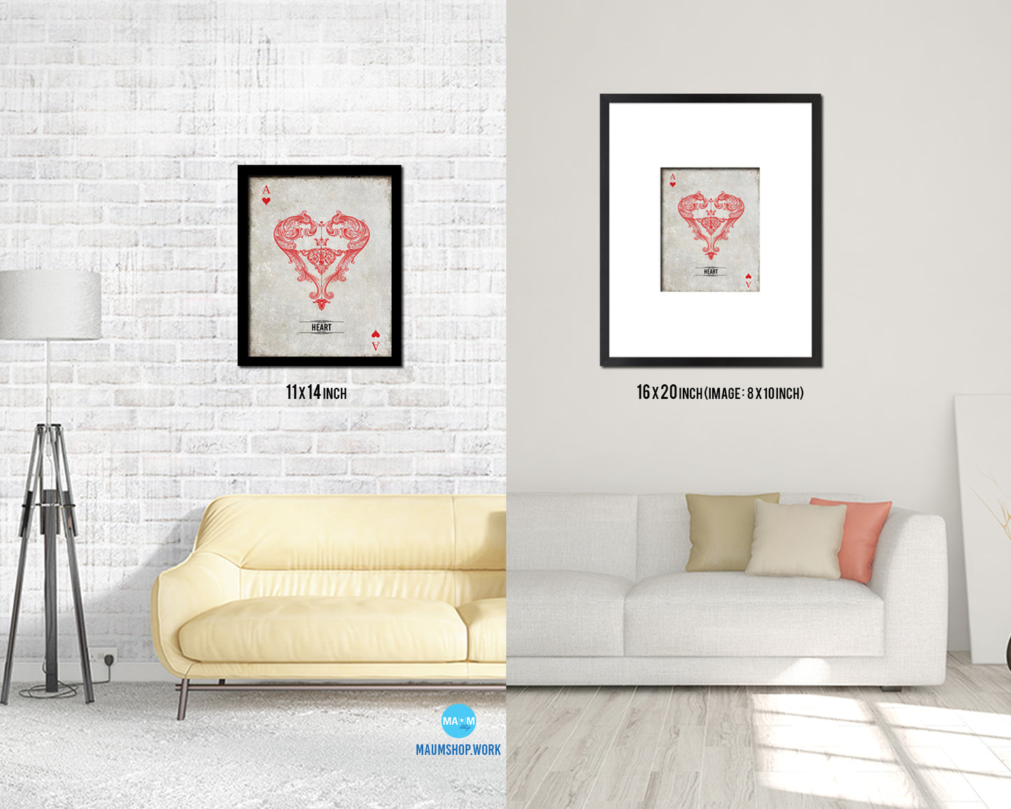 Heart Ace Cards Fine Art Paper Prints Wood Framed Wall Art Decor Gifts