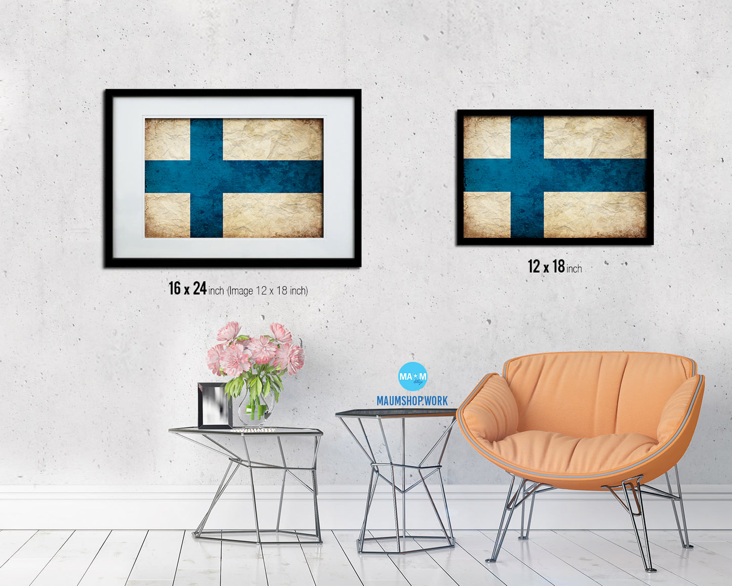 Finland Country Vintage Flag Wood Framed Print Wall Art Decor Gifts